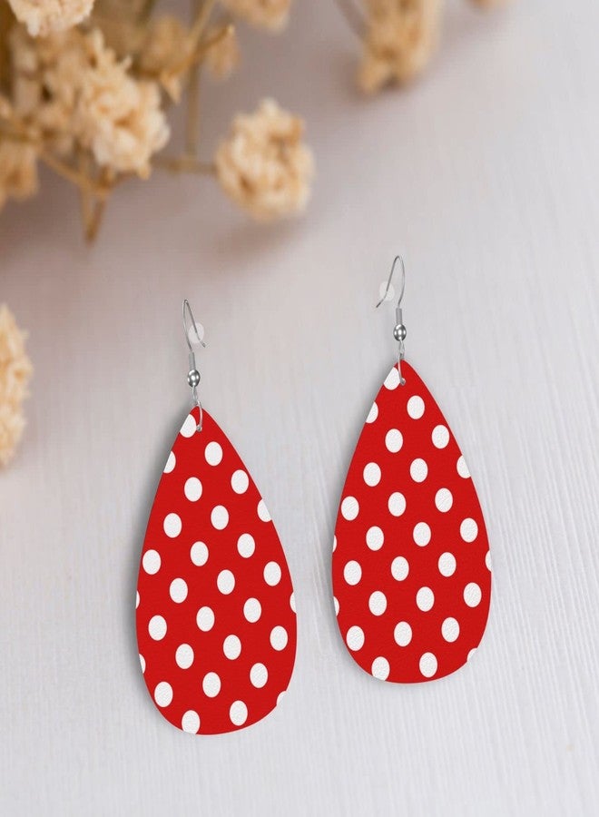 AIMASTZ Faux Leather Earrings Red Polka Dot Teardrop Dangle Earrings For Women - Image 4